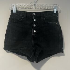 Denim Co. Black Button Fly Jean Shorts Roll Cuff Size 4